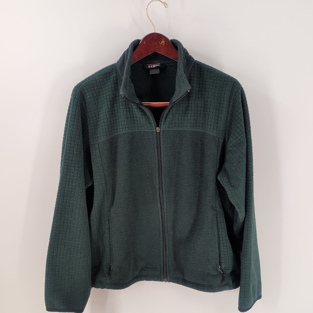 Vintage LL Bean Textured Fleece Collared Outdoor Full-Zip Jacket Forest Green
